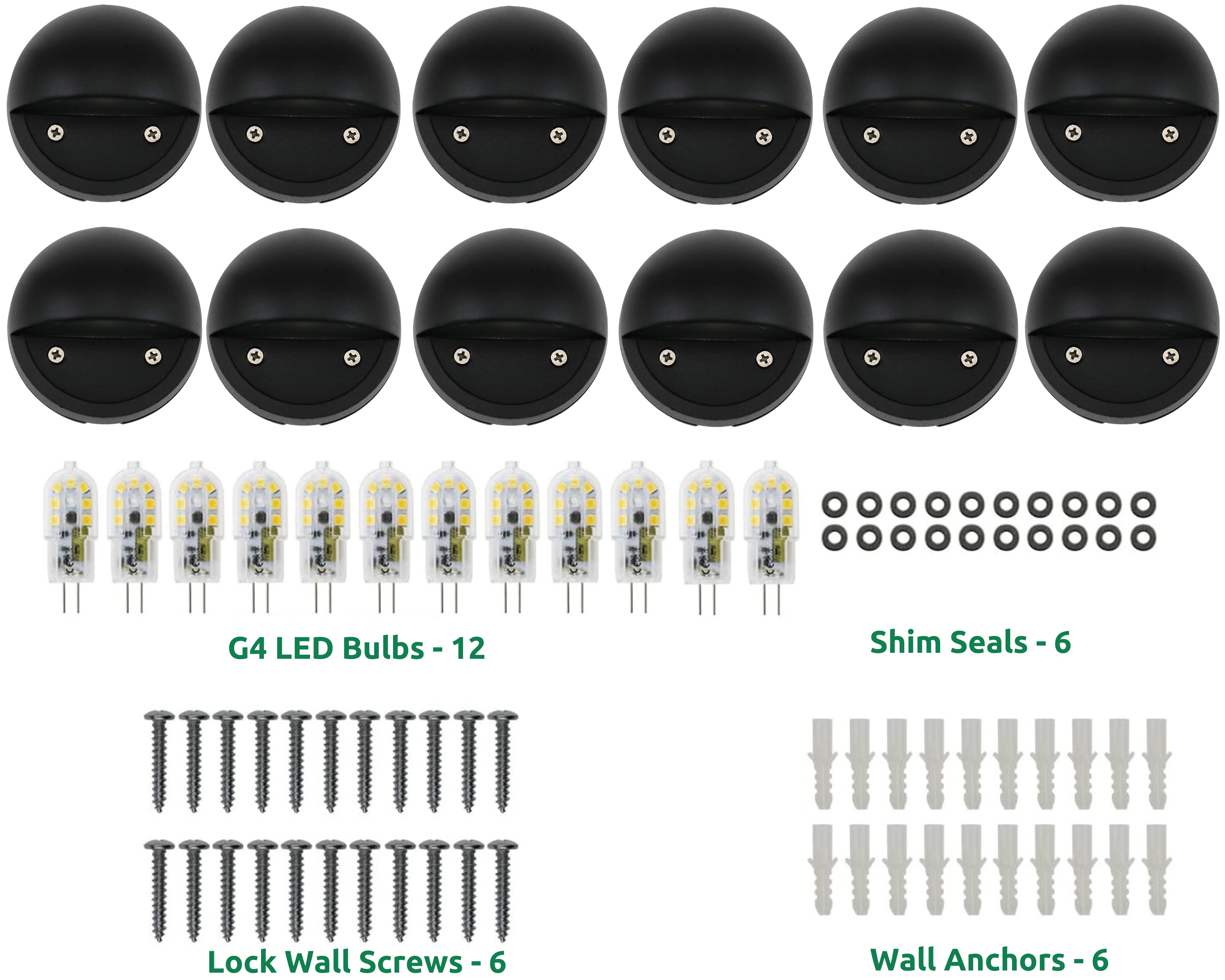 Lumina Lighting® 2W LED Deck Lights (12 Pack) | Low Voltage Landscape Deck Lights - 12V 3000K | G4 LED Bulb (Black)
