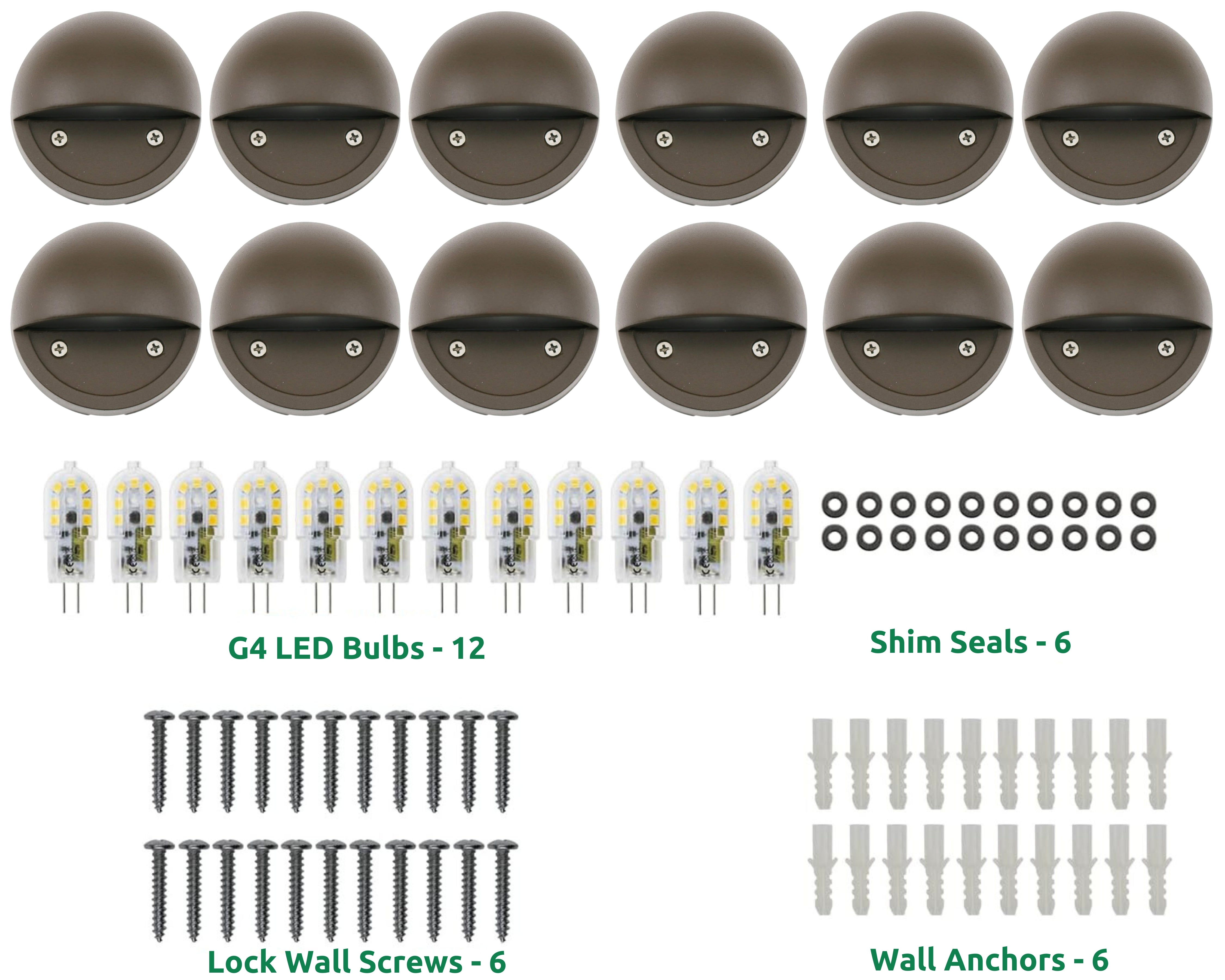 Lumina Lighting® 2W Low Voltage LED Deck Lights | 12V AC/DC | Replaceable LED Bulb Included | (Bronze, 12-Pack)