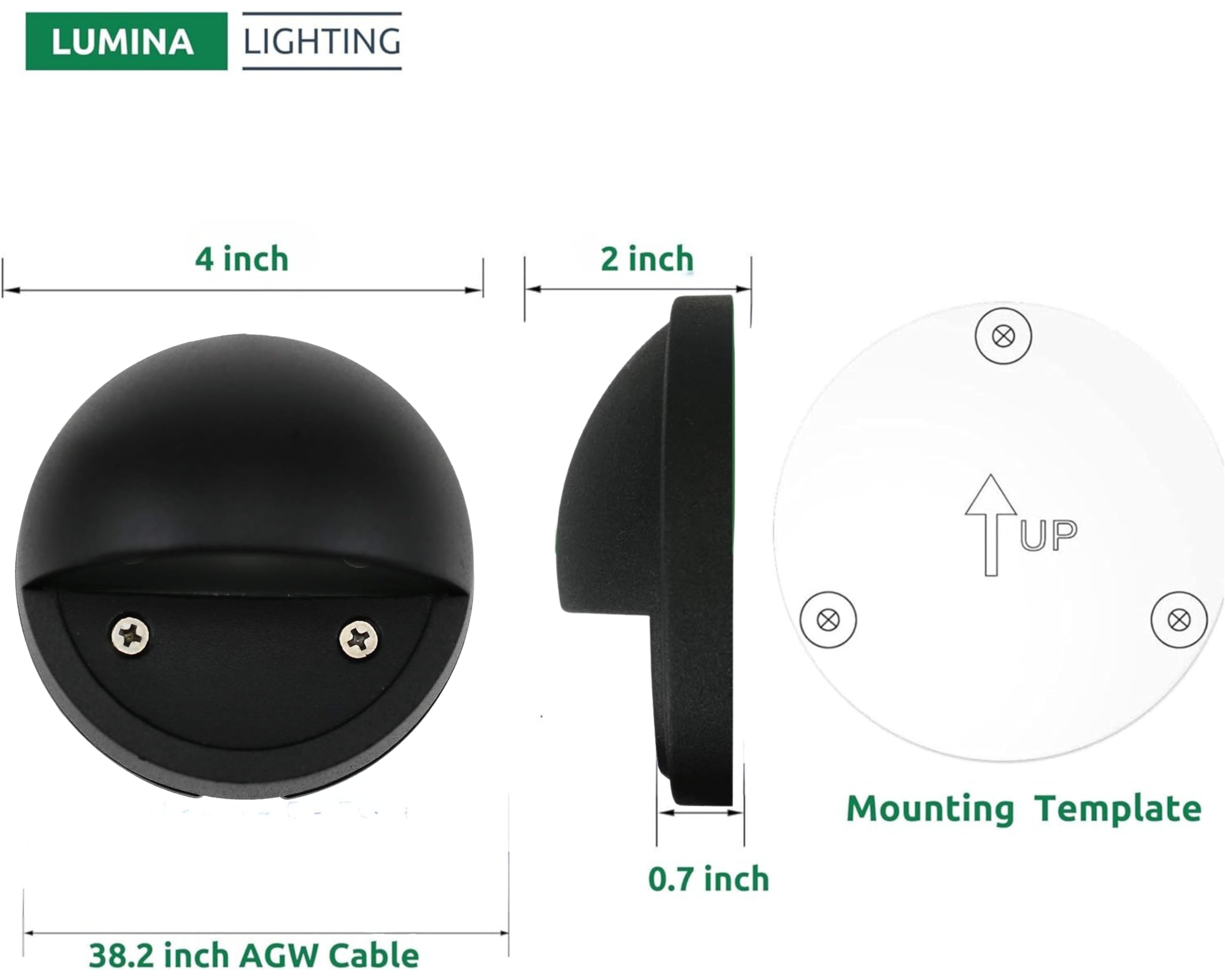Lumina Lighting® 2W Low Voltage LED Deck Lights | 12V AC/DC | Replaceable LED Bulb Included | (Black, 2-Pack)