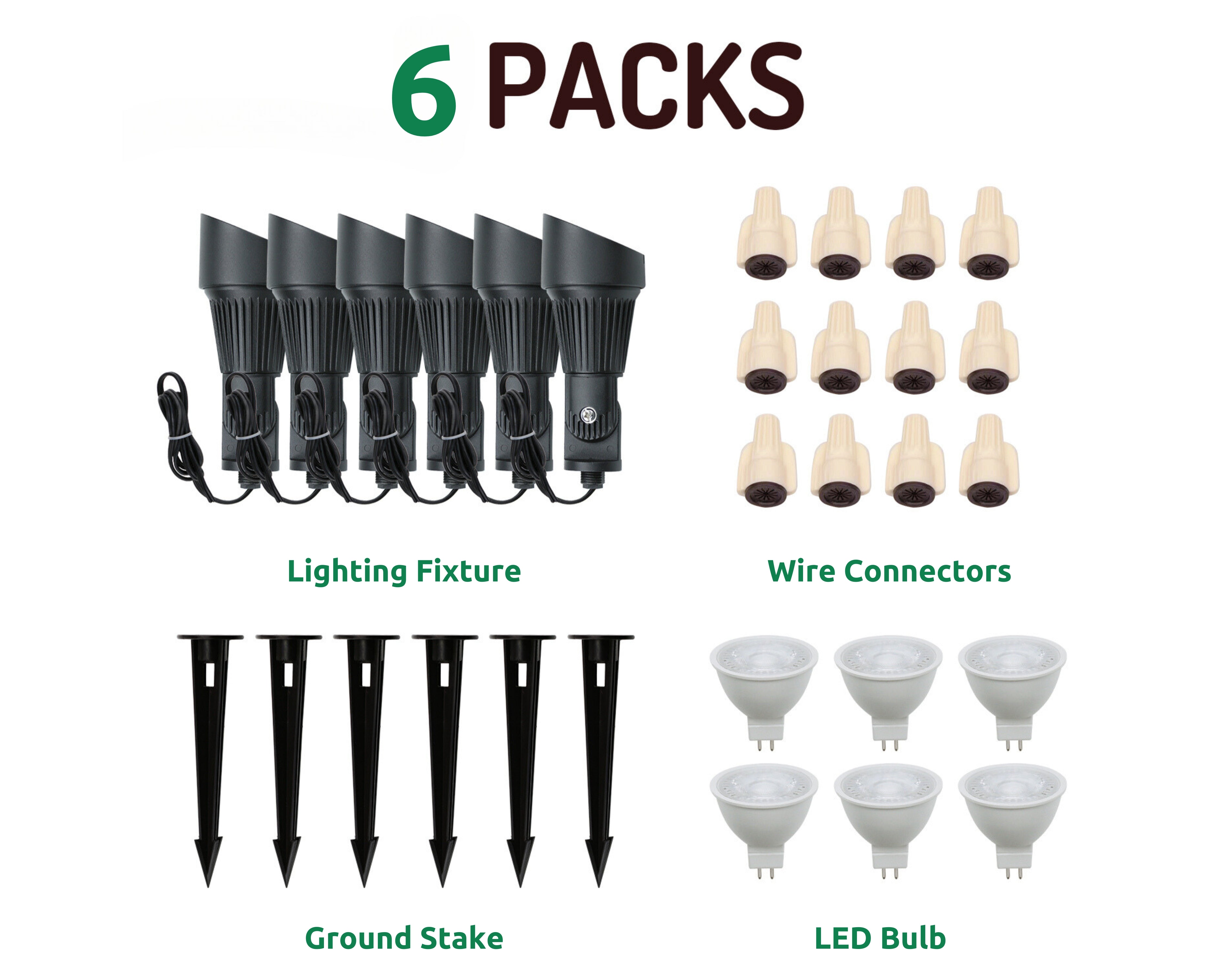 Lumina Lighting® 4W Landscape Spotlights | Low Voltage Landscape Lighting Lights - 12V 3000K | Replaceable MR16 LED Bulb (Black, 6-Pack)
