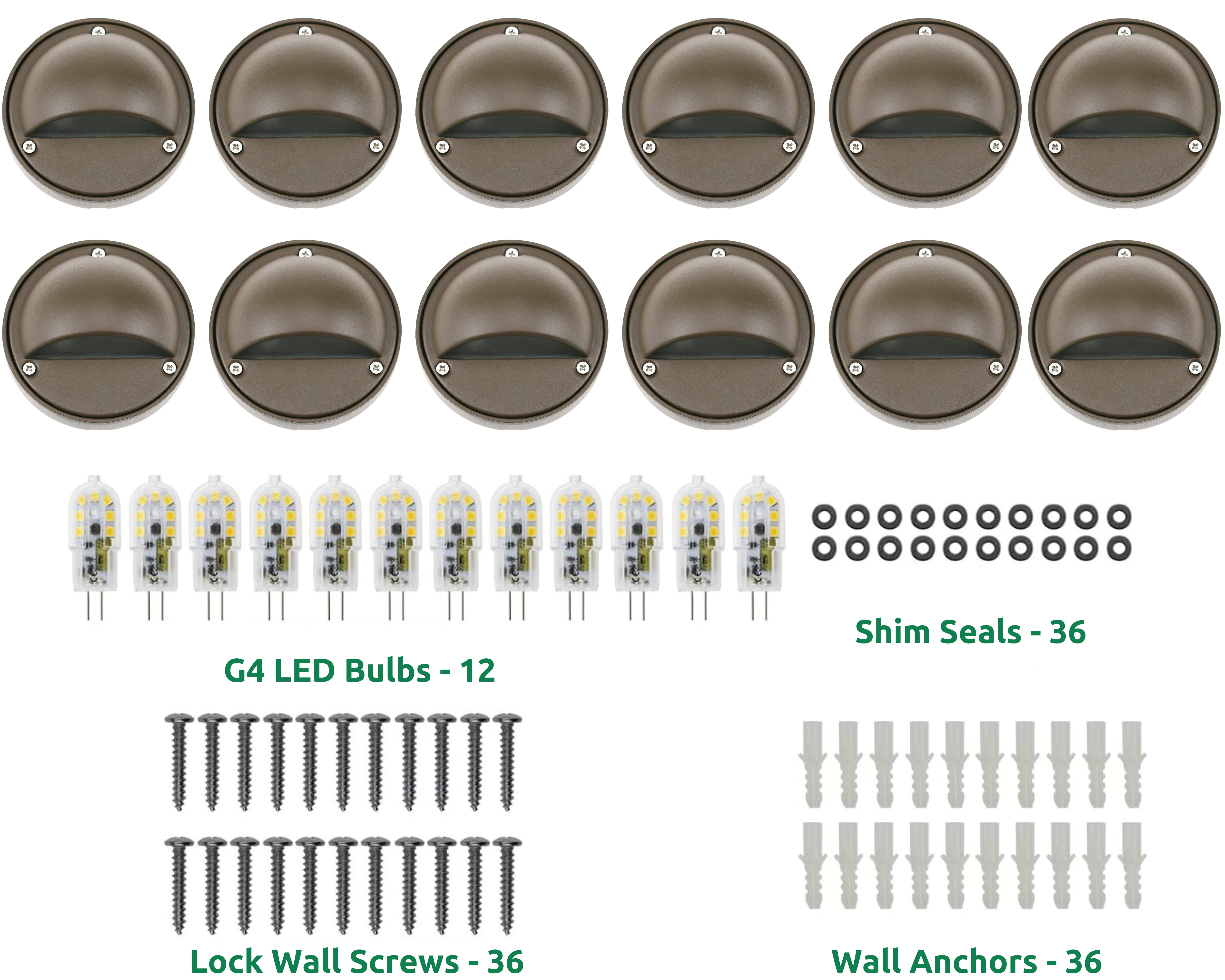 Lumina Lighting® 2W Low Voltage LED Deck Lights | 12V AC/DC | Replaceable LED Bulb Included | (Bronze, 12-Pack)