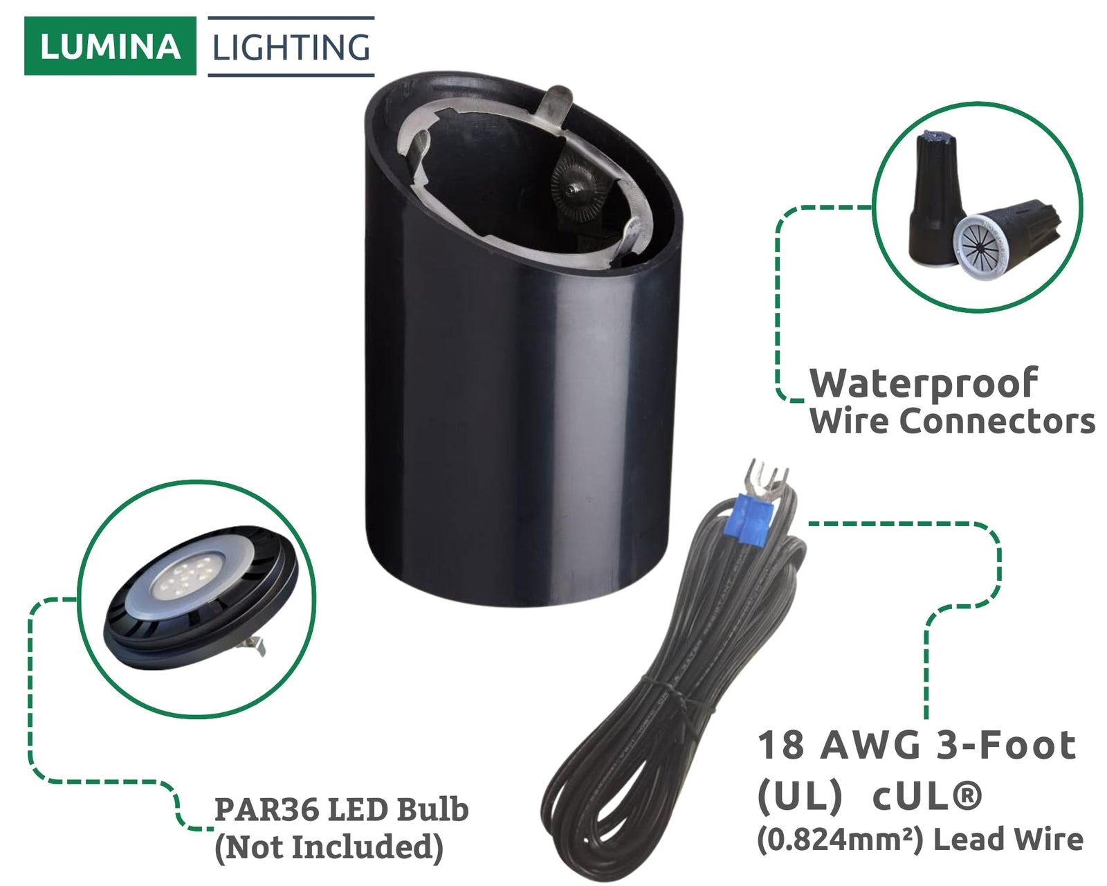 Lumina Lighting® 6W Landscape Well Lights (2 Pack) | Low Voltage Well Lights - Adjustable Outdoor In-Ground Light 12V 3000K | PAR36 LED (Black)