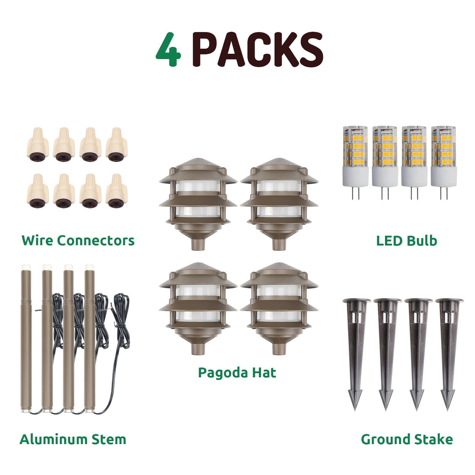 Lumina Lighting® 4W Low Voltage LED Pagoda Pathway Lights 12V Replaceable LED Bulb Included (Bronze, 4-Pack)