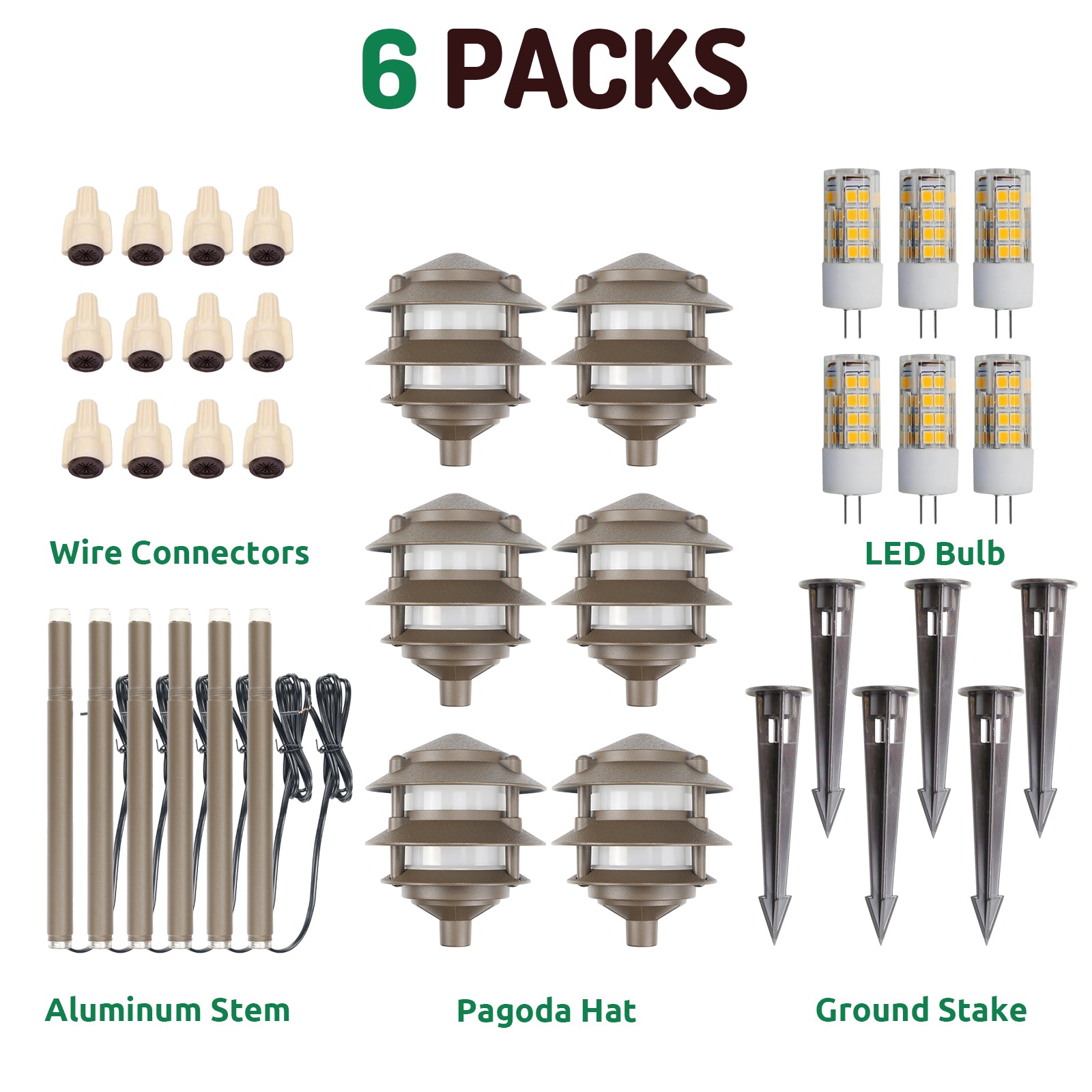 Lumina Lighting® 4W Low Voltage LED Pagoda Pathway Lights 12V Replaceable LED Bulb Included (Bronze, 6-Pack)