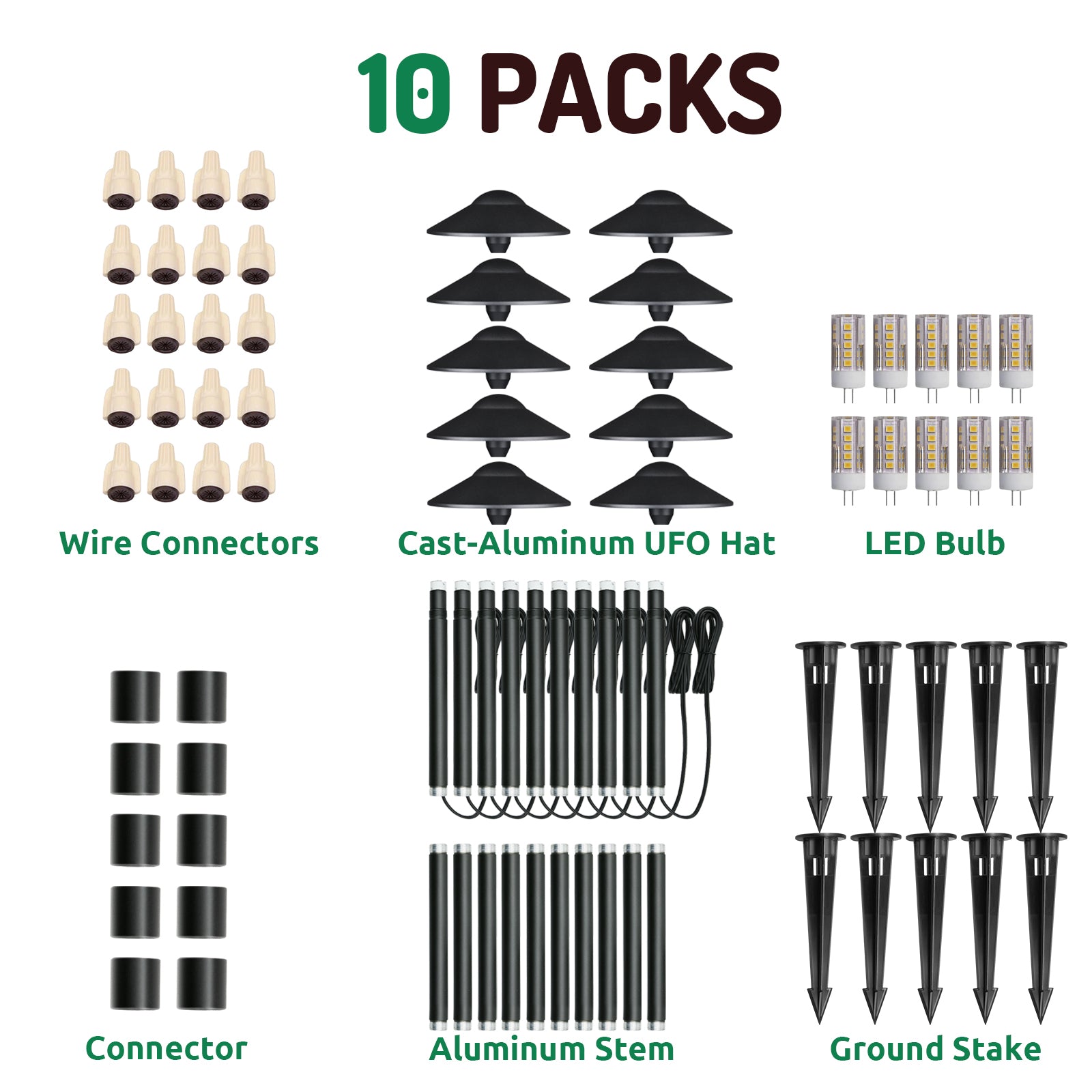 Lumina Lighting® 3W Low Voltage LED Pathway Lights 12V Replaceable LED Bulb Included PAL0108-BKLED10 (Black, 10-Pack)