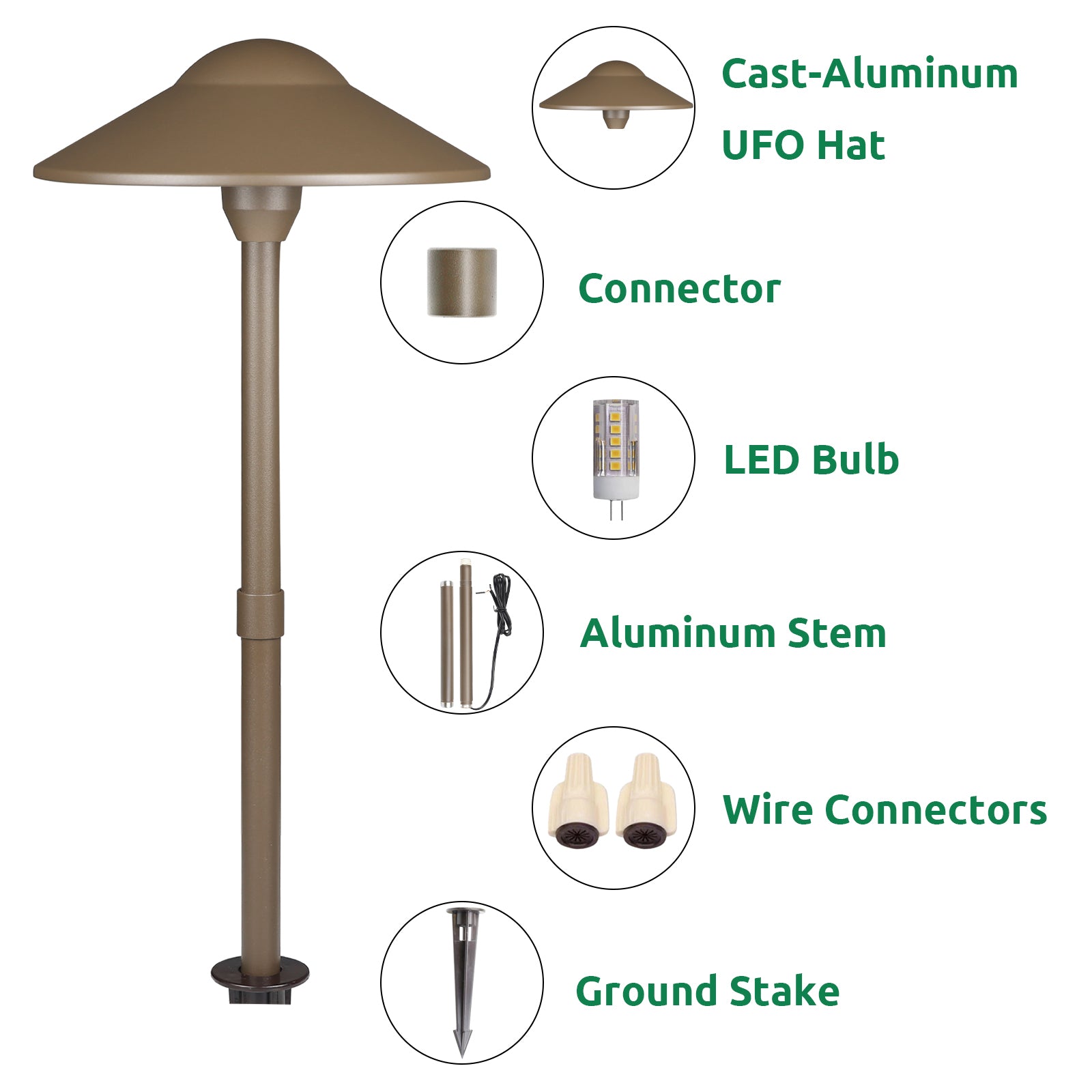 Lumina Lighting® 3W Low Voltage LED Pathway Lights 12V Replaceable LED Bulb Included PAL0108-BZLED10 (Bronze, 10-Pack)