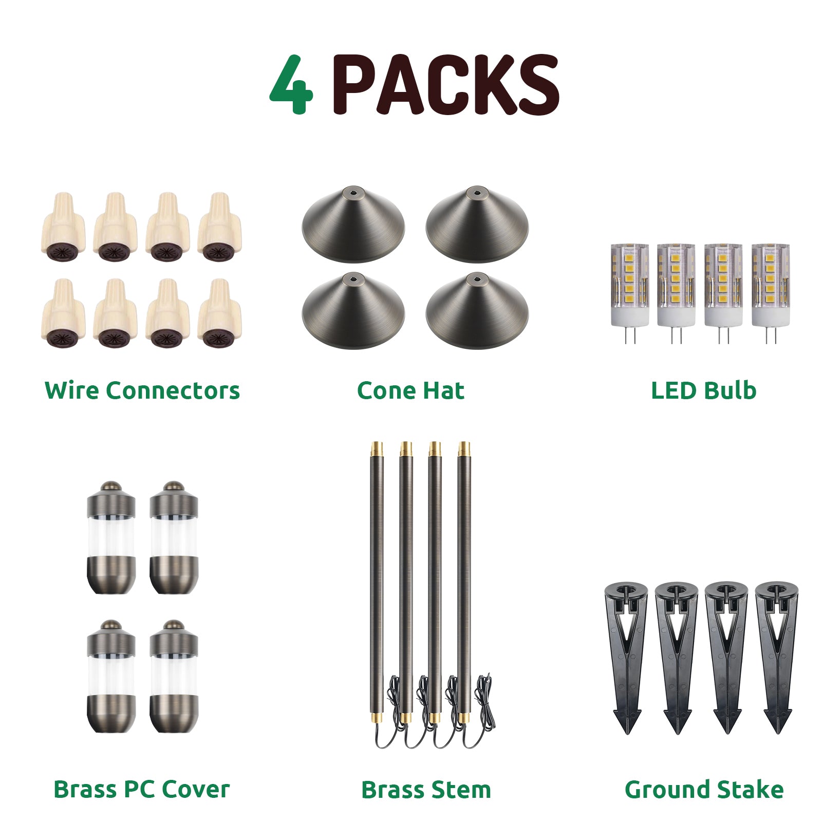 Lumina Lighting® 3W Cast Brass Low Voltage LED Pathway Lights 12V Replaceable LED Bulb Included (Antique Brass, 4-Pack)