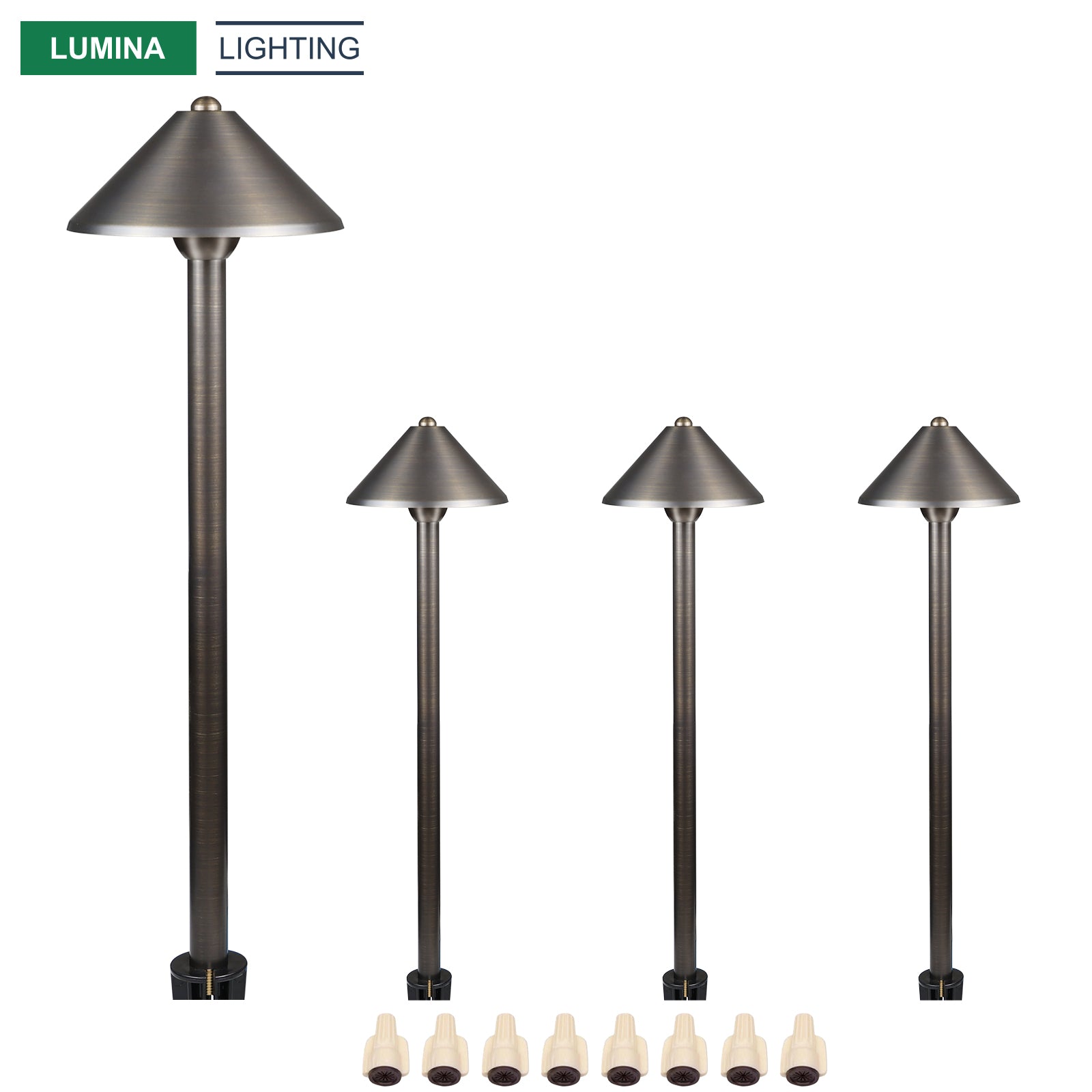 Lumina Lighting® 3W Cast Brass Low Voltage LED Pathway Lights 12V Replaceable LED Bulb Included (Antique Brass, 4-Pack)