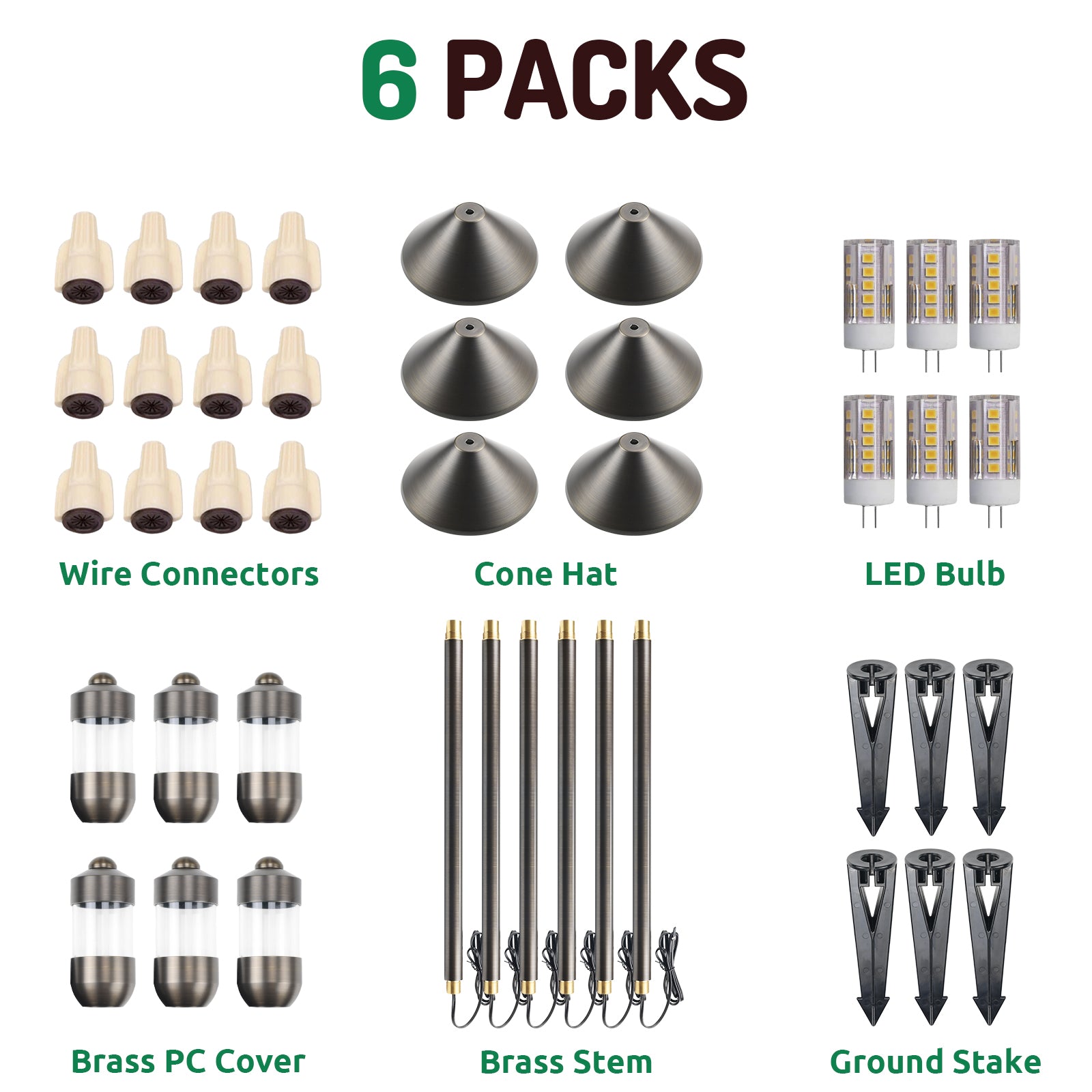 Lumina Lighting® 3W Cast Brass Low Voltage LED Pathway Lights 12V Replaceable LED Bulb Included (Antique Brass, 6-Pack)