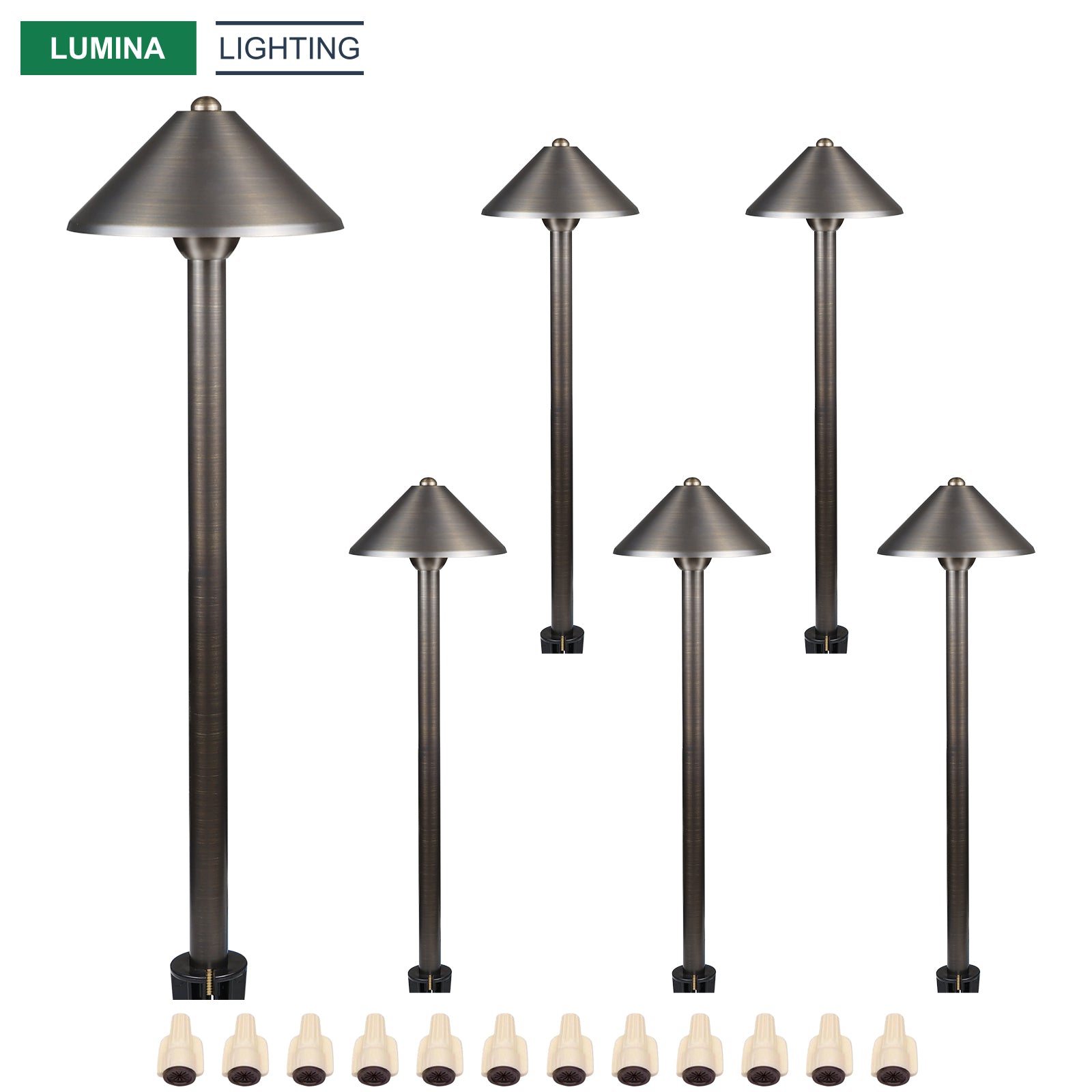Lumina Lighting® 3W Cast Brass Low Voltage LED Pathway Lights 12V Replaceable LED Bulb Included (Antique Brass, 6-Pack)