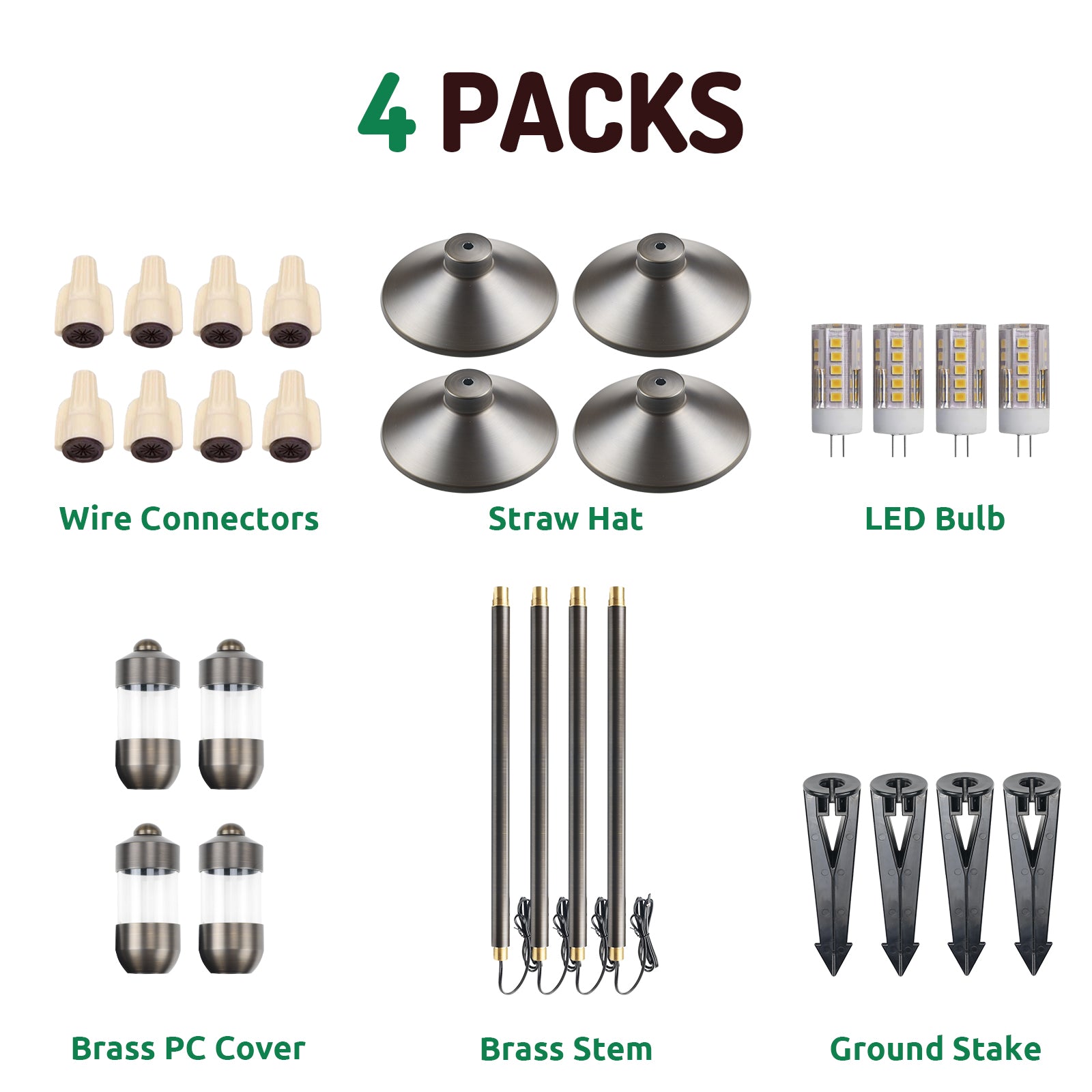 Lumina Lighting® 3W Cast Brass Low Voltage LED Pathway Lights 12V Replaceable LED Bulb Included (Antique Brass, 4-Pack)