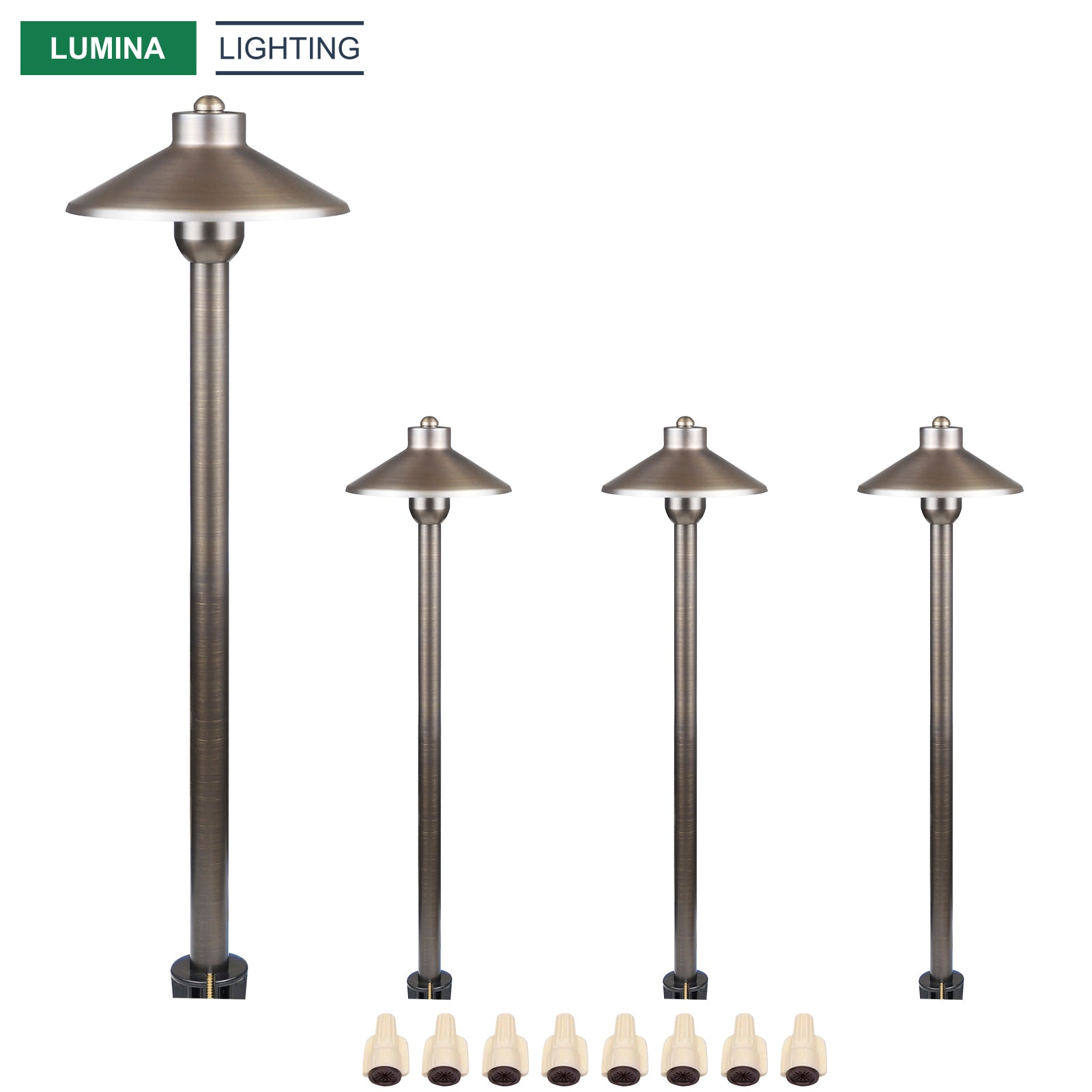 Lumina Lighting® 3W Cast Brass Low Voltage LED Pathway Lights 12V Replaceable LED Bulb Included (Antique Brass, 4-Pack)