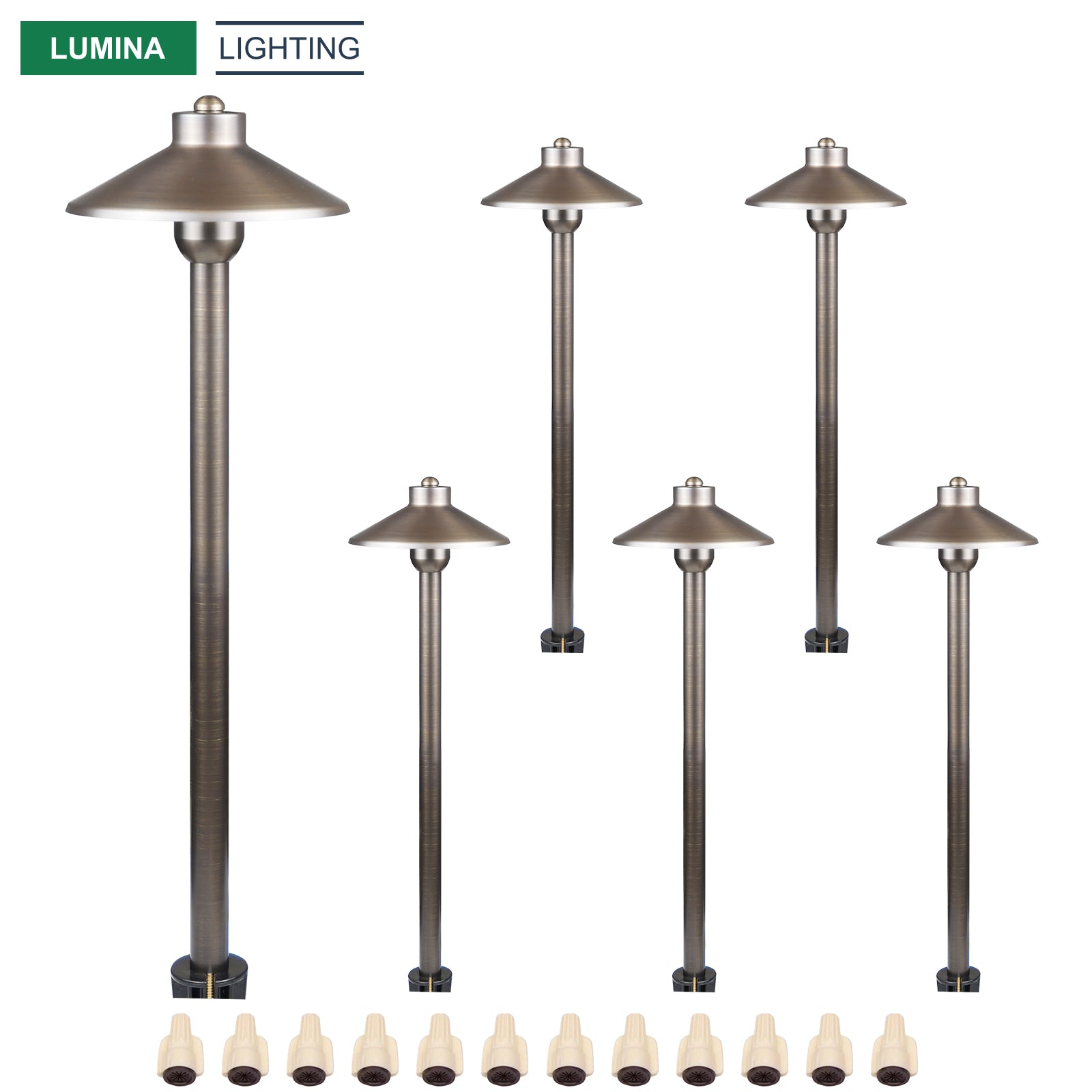 Lumina Lighting® 3W Cast Brass Low Voltage LED Pathway Lights 12V Replaceable LED Bulb Included (Antique Brass, 6-Pack)