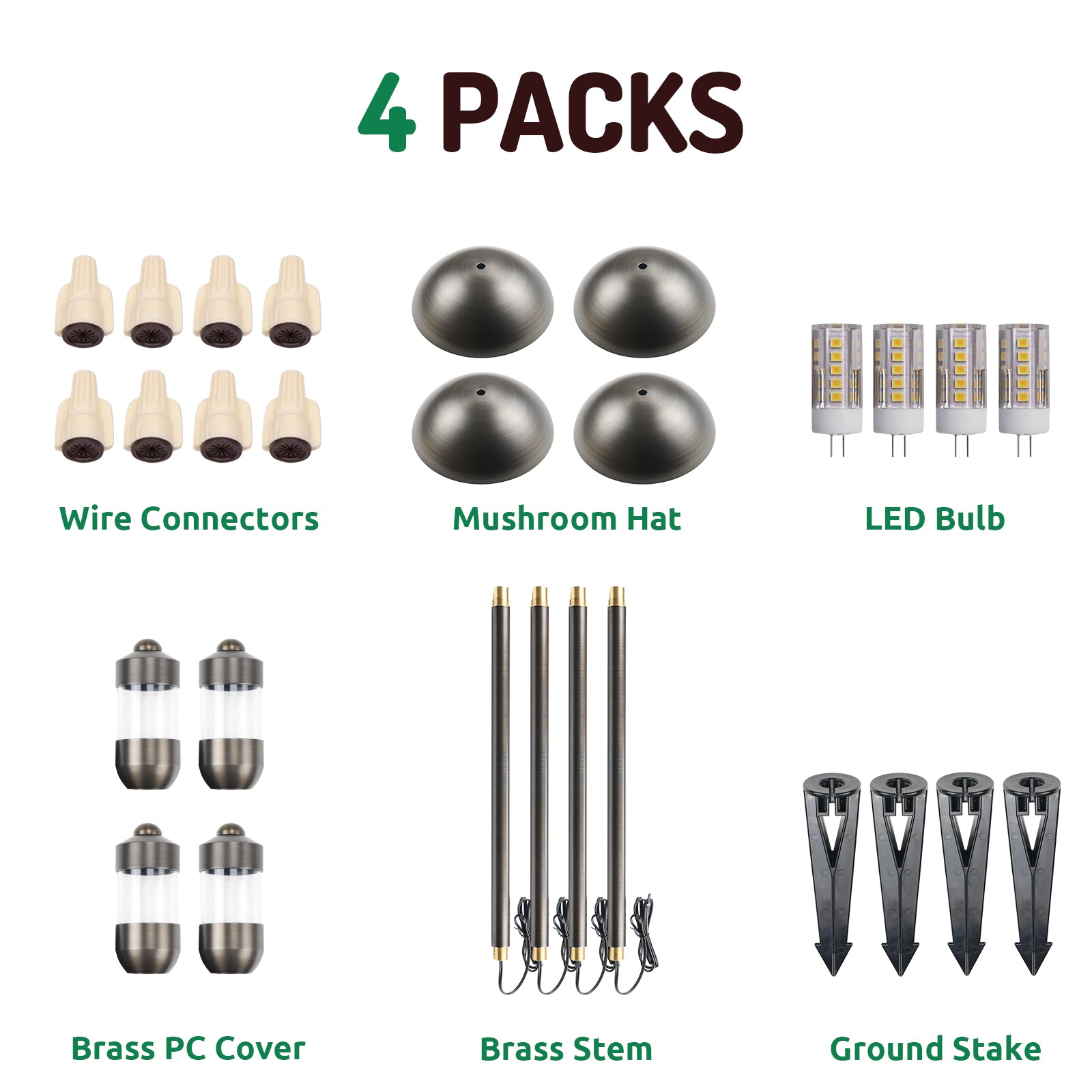 Lumina Lighting® 3W Cast Brass Low Voltage LED Pathway Lights 12V Replaceable LED Bulb Included (Antique Brass, 4-Pack)