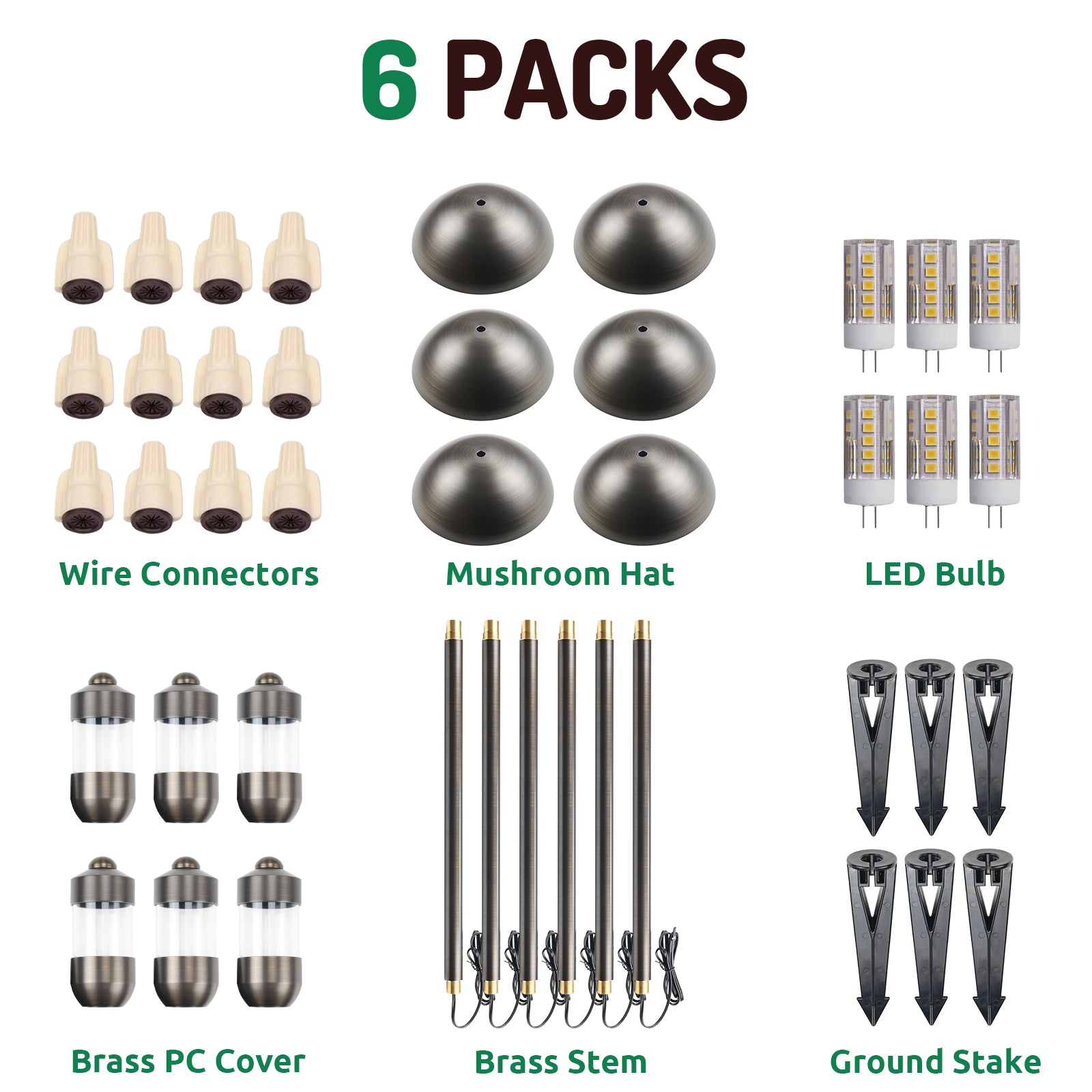 Lumina Lighting® 3W Cast Brass Low Voltage LED Pathway Lights 12V Replaceable LED Bulb Included (Antique Brass, 6-Pack)