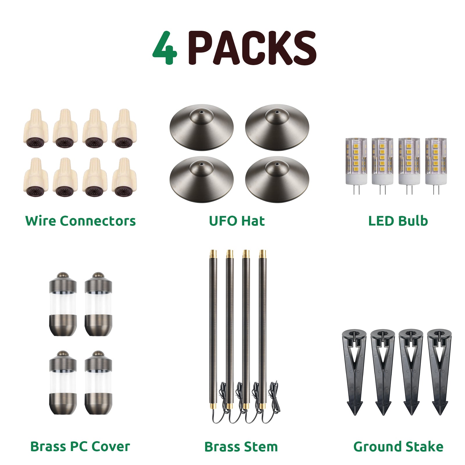 Lumina Lighting® 3W Cast Brass Low Voltage LED Pathway Lights 12V Replaceable LED Bulb Included (Antique Brass, 4-Pack)