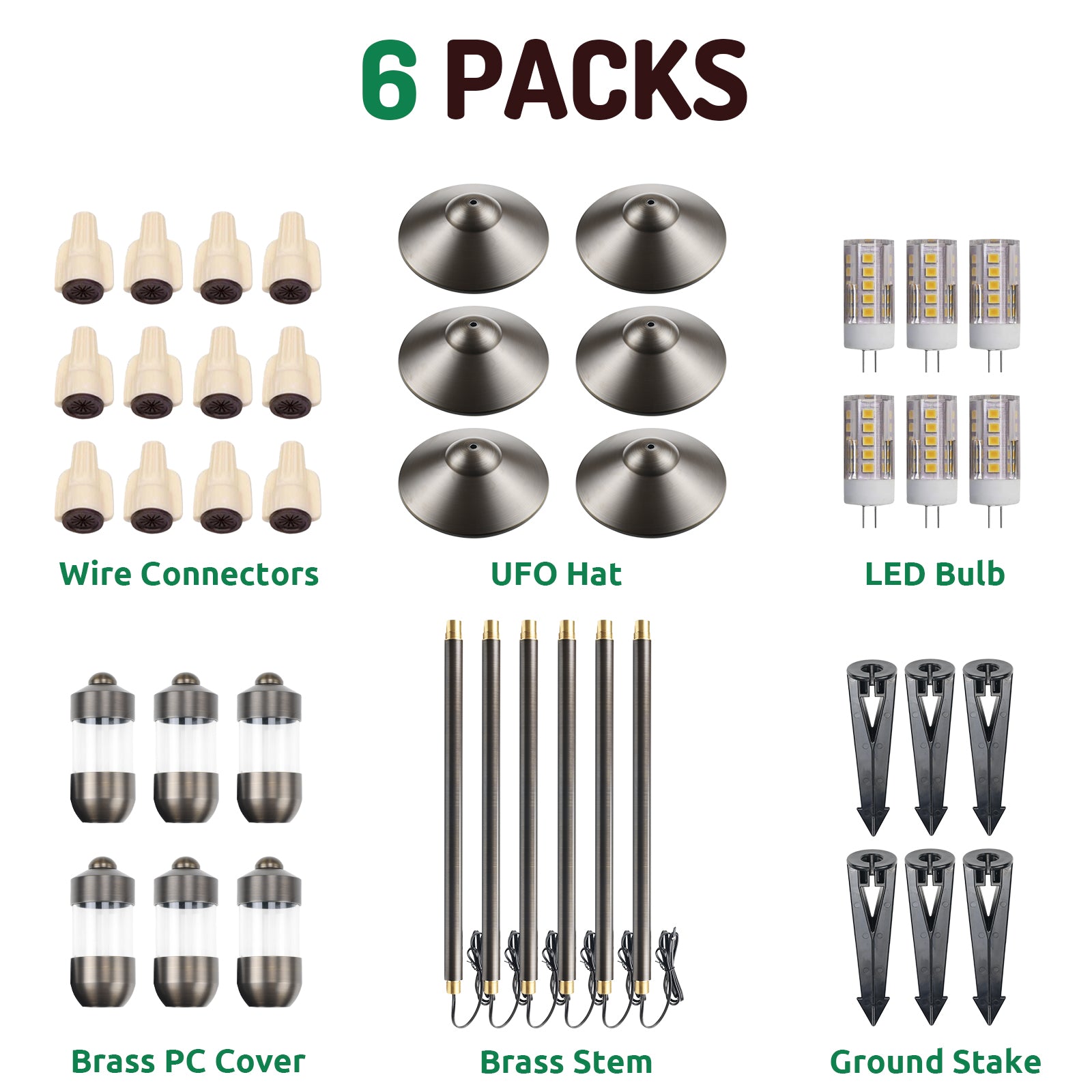 Lumina Lighting® 3W Cast Brass Low Voltage LED Pathway Lights 12V Replaceable LED Bulb Included (Antique Brass, 6-Pack)