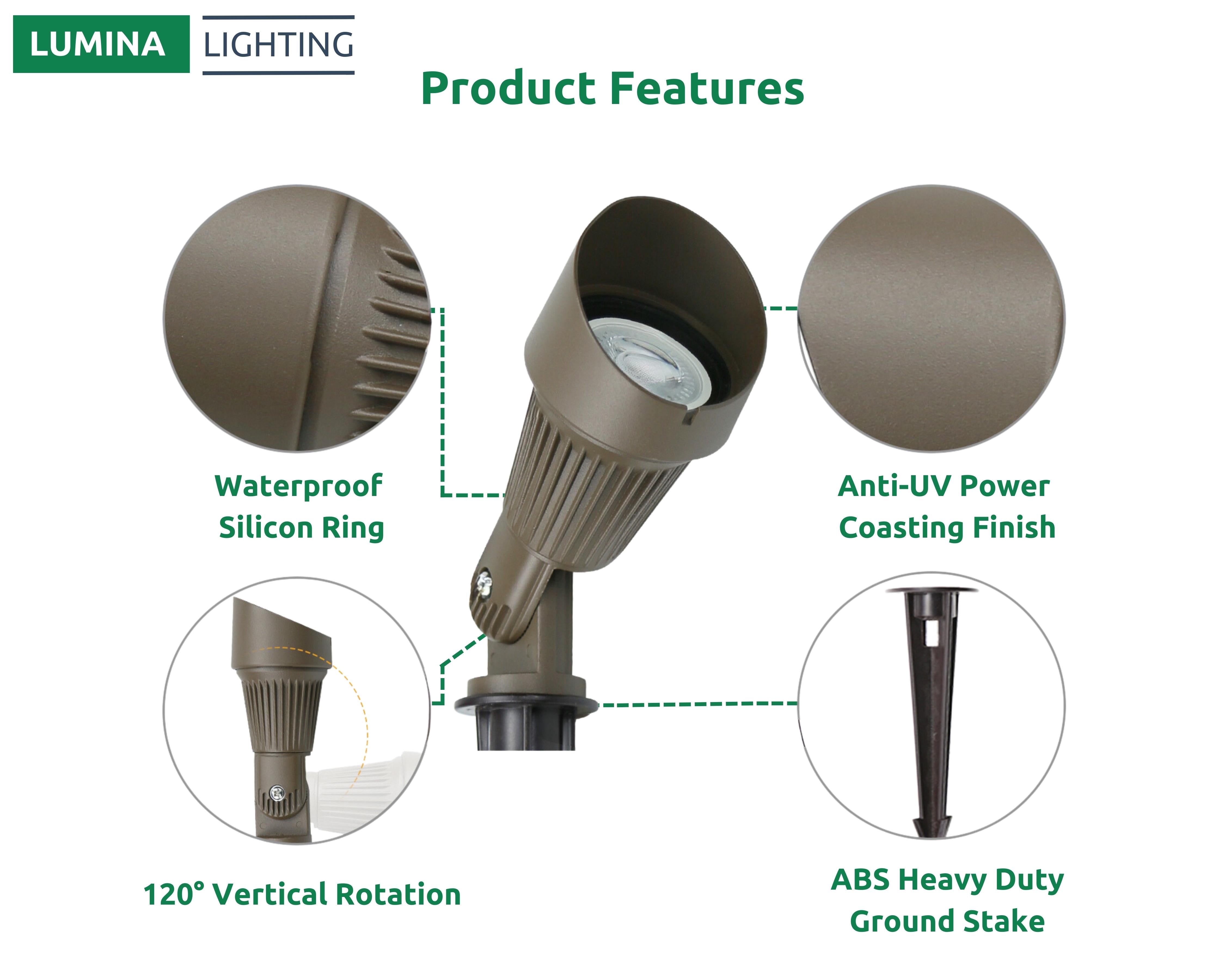 Lumina Lighting® 5W Low Voltage LED Spotlight | 12V Replaceable LED Bulb Included (Bronze, 2-Pack)