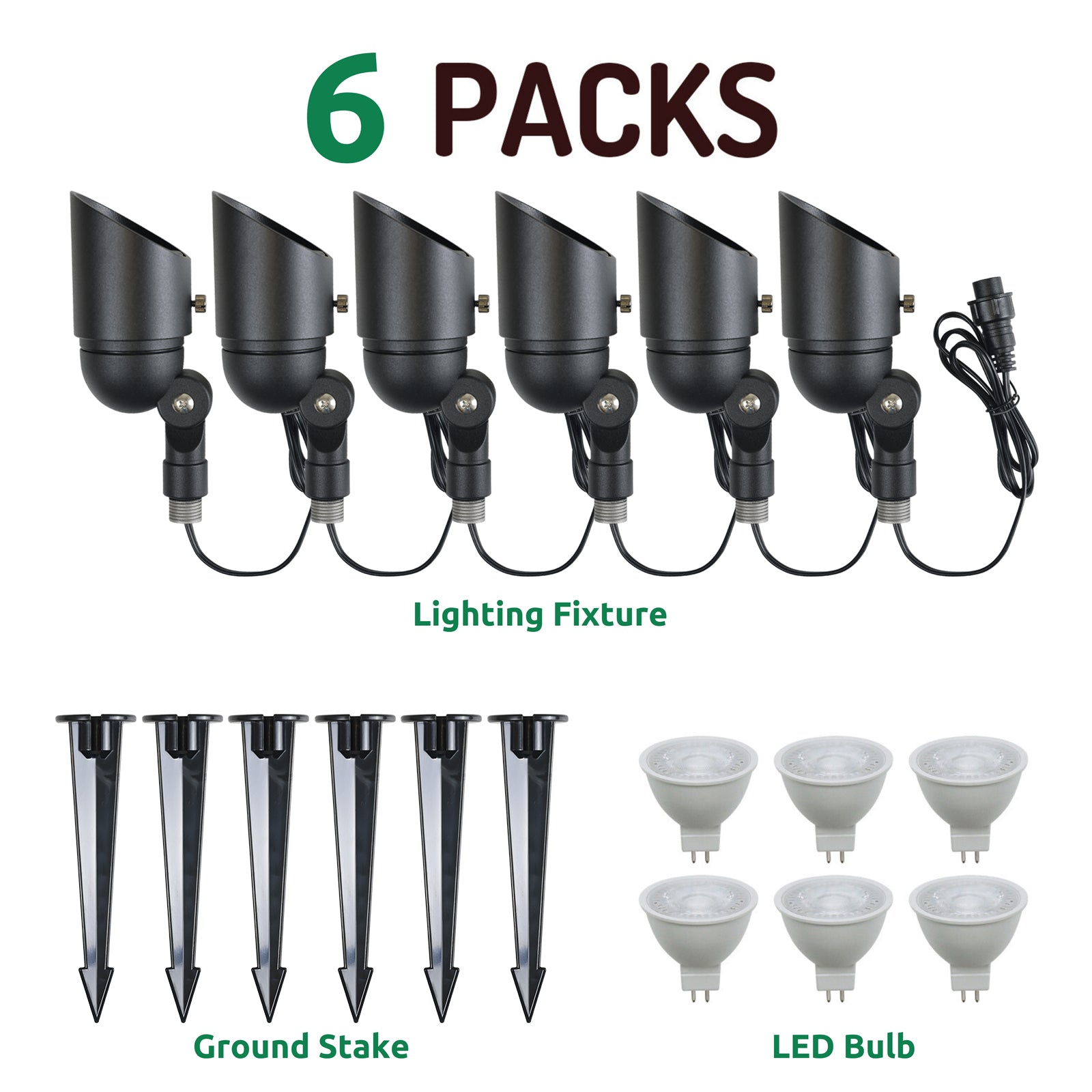6 Spotlights SFL0104-BKLED, 6  Pagoda Path Lights PAL0103-BKLED