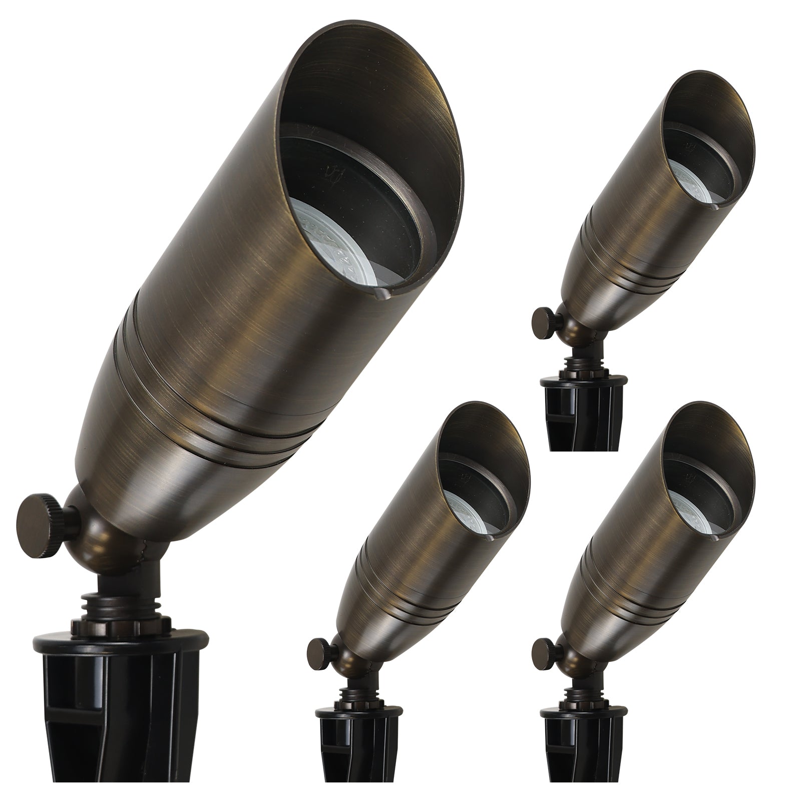 Lumina Lighting® 5W Cast Brass Low Voltage LED Spotlight | 12V Replaceable LED Bulb Included (Antique Brass, 4-Pack)