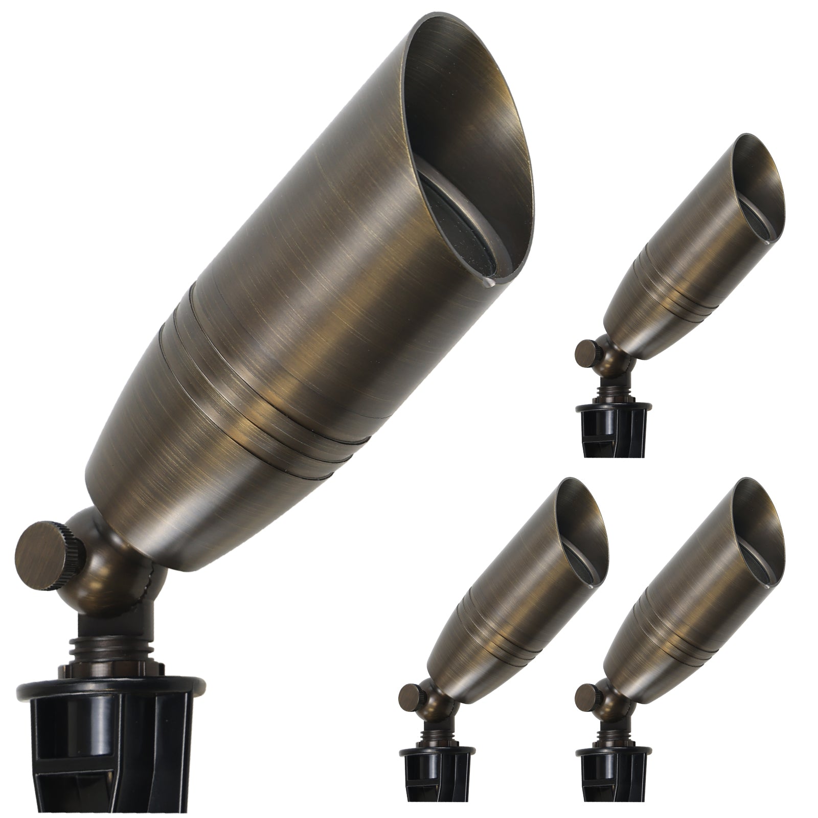 Lumina Lighting® 5W Cast Brass Low Voltage LED Spotlight | 12V Replaceable LED Bulb Included (Antique Brass, 4-Pack)
