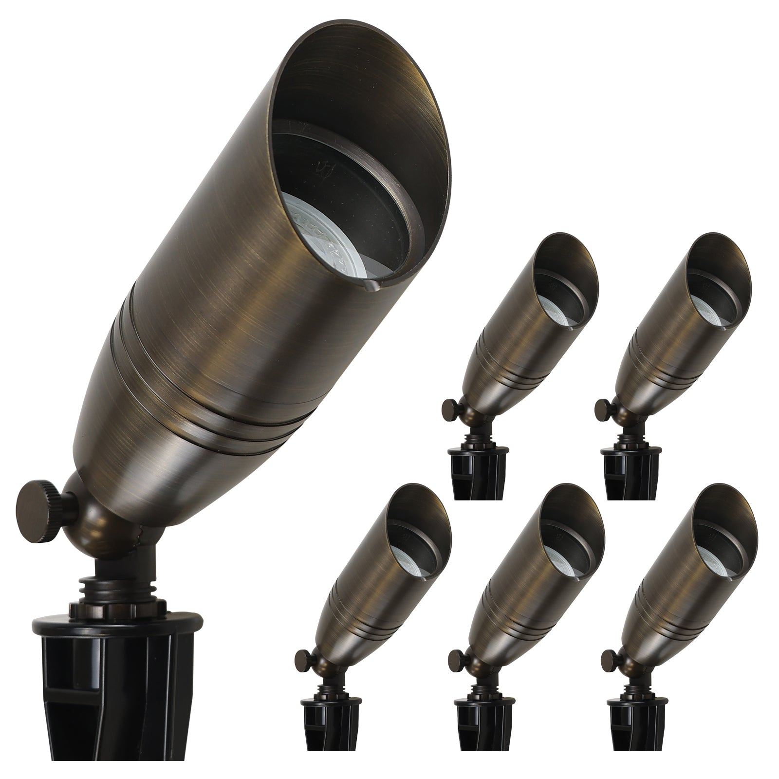 Lumina Lighting® 5W Cast Brass Low Voltage LED Spotlight | 12V Replaceable LED Bulb Included (Antique Brass, 6-Pack)