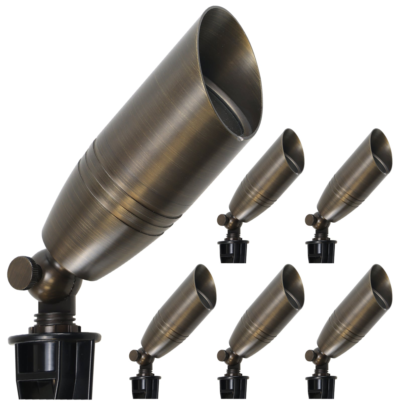 Lumina Lighting® 5W Cast Brass Low Voltage LED Spotlight | 12V Replaceable LED Bulb Included (Antique Brass, 6-Pack)