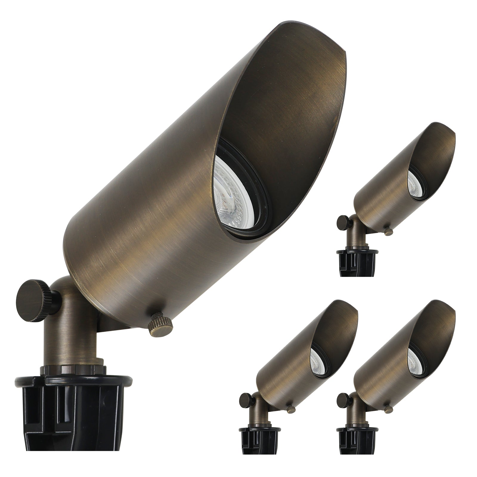 Lumina Lighting® 5W Cast Brass Low Voltage LED Spotlight | 12V Replaceable LED Bulb Included (Antique Brass, 4-Pack)