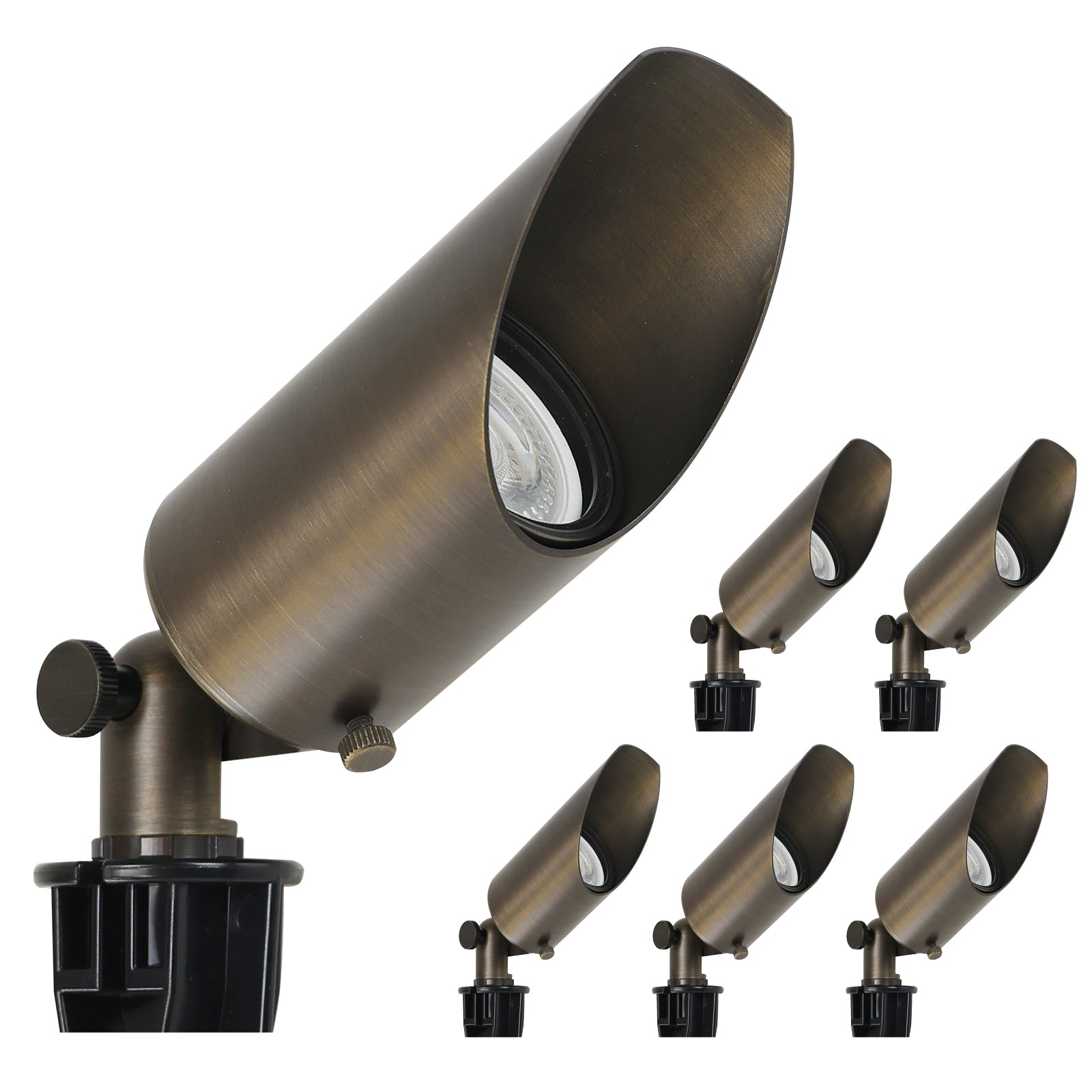 Lumina Lighting® 5W Cast Brass Low Voltage LED Spotlight | 12V Replaceable LED Bulb Included (Antique Brass, 6-Pack)