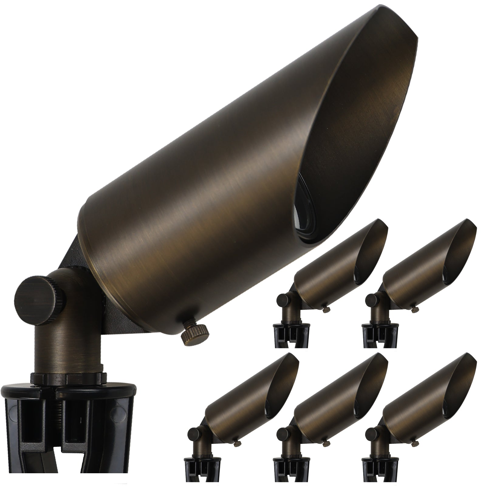 Lumina Lighting® 5W Cast Brass Low Voltage LED Spotlight | 12V Replaceable LED Bulb Included (Antique Brass, 6-Pack)