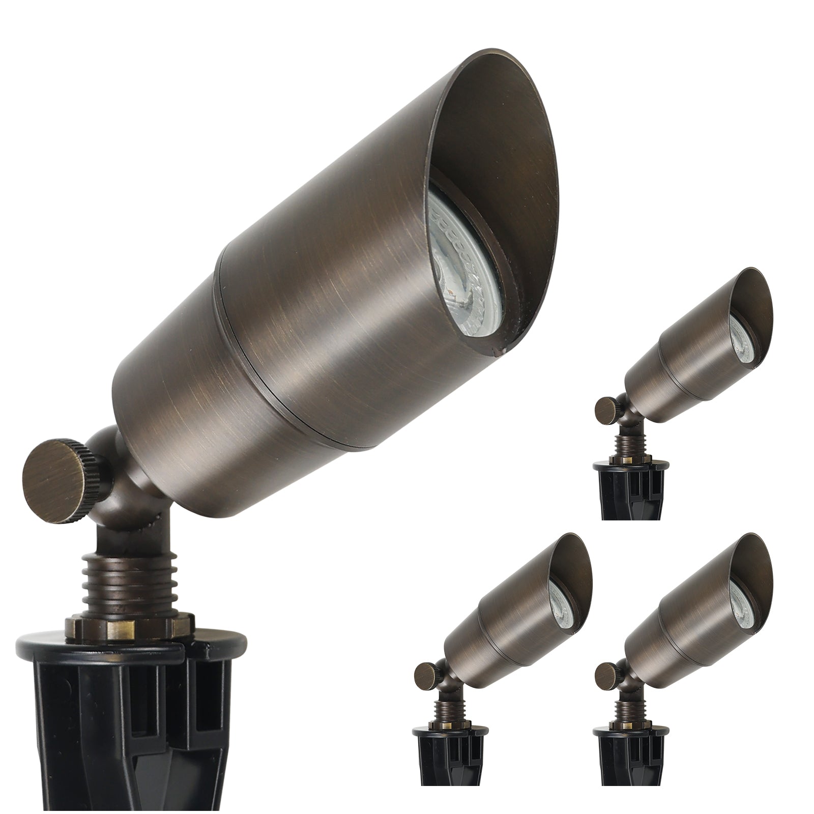Lumina Lighting® 5W Cast Brass Low Voltage LED Spotlight | 12V Replaceable LED Bulb Included (Antique Brass, 4-Pack)