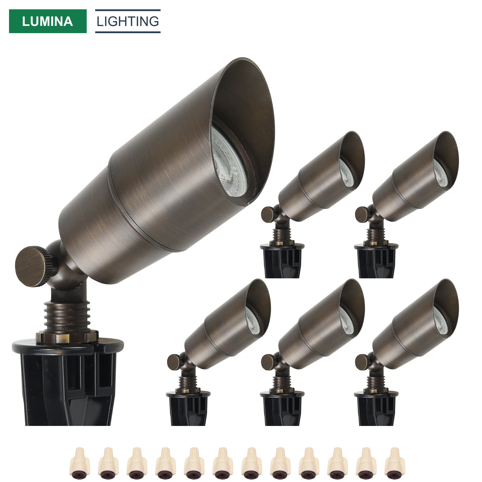 Lumina Lighting® 5W Cast Brass Low Voltage LED Spotlight | 12V Replaceable LED Bulb Included (Antique Brass, 6-Pack)