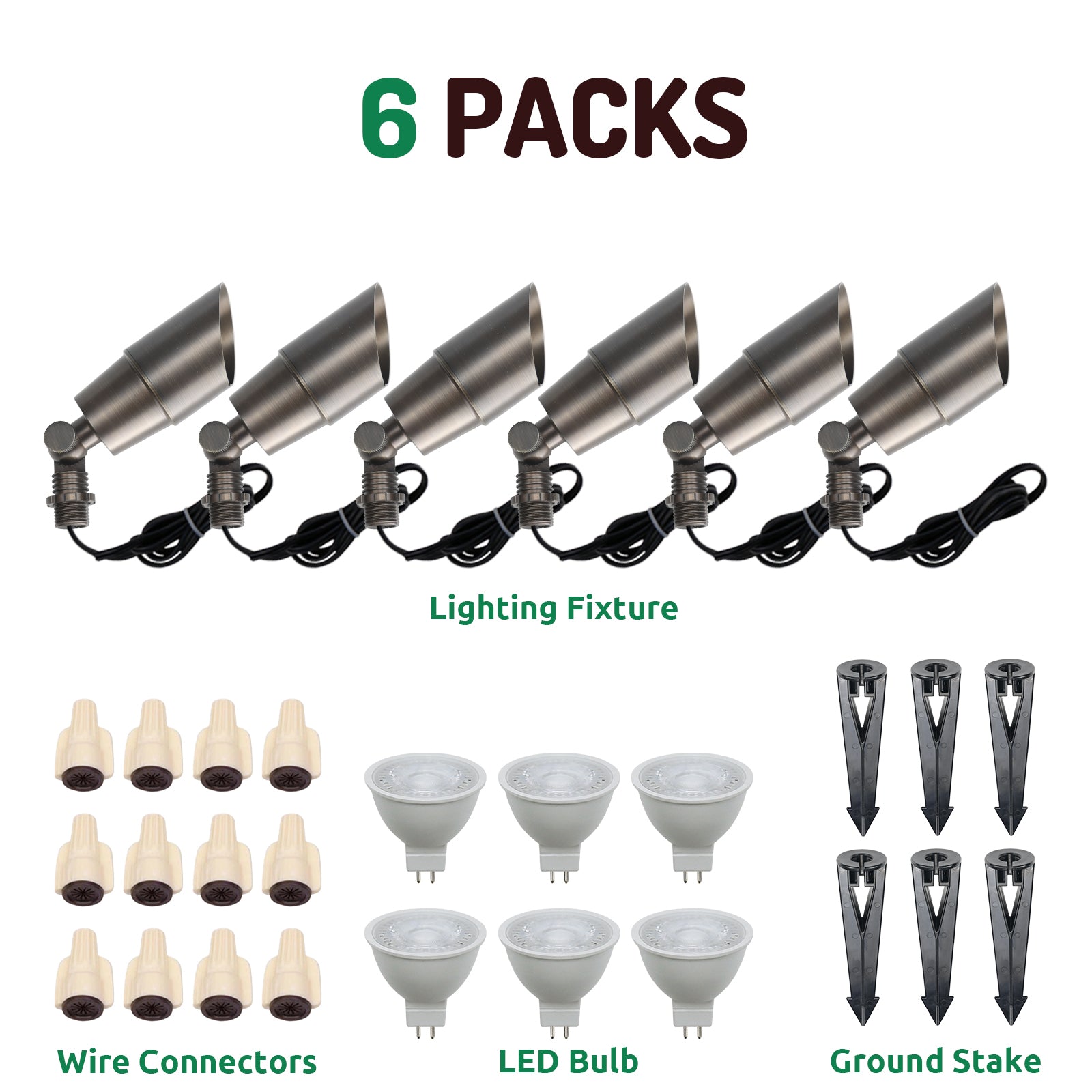 Lumina Lighting® 5W Cast Brass Low Voltage LED Spotlight | 12V Replaceable LED Bulb Included (Antique Brass, 6-Pack)