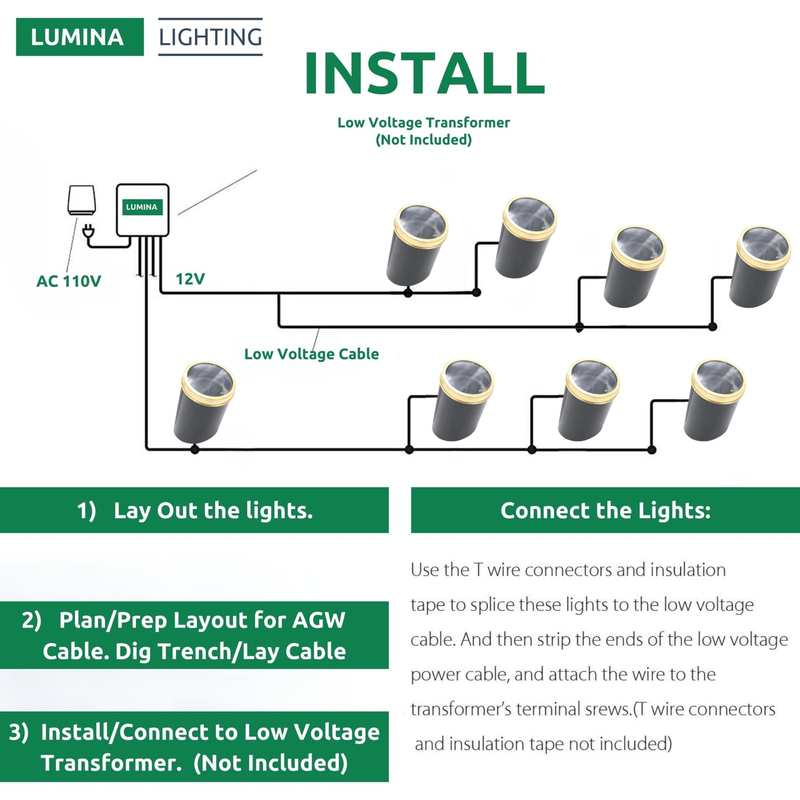 Lumina Lighting® 6W Landscape Well Lights (1 Pack) | Low Voltage Well Lights - Adjustable Outdoor In-Ground Light 12V 3000K | PAR36 LED (Gold/Black)