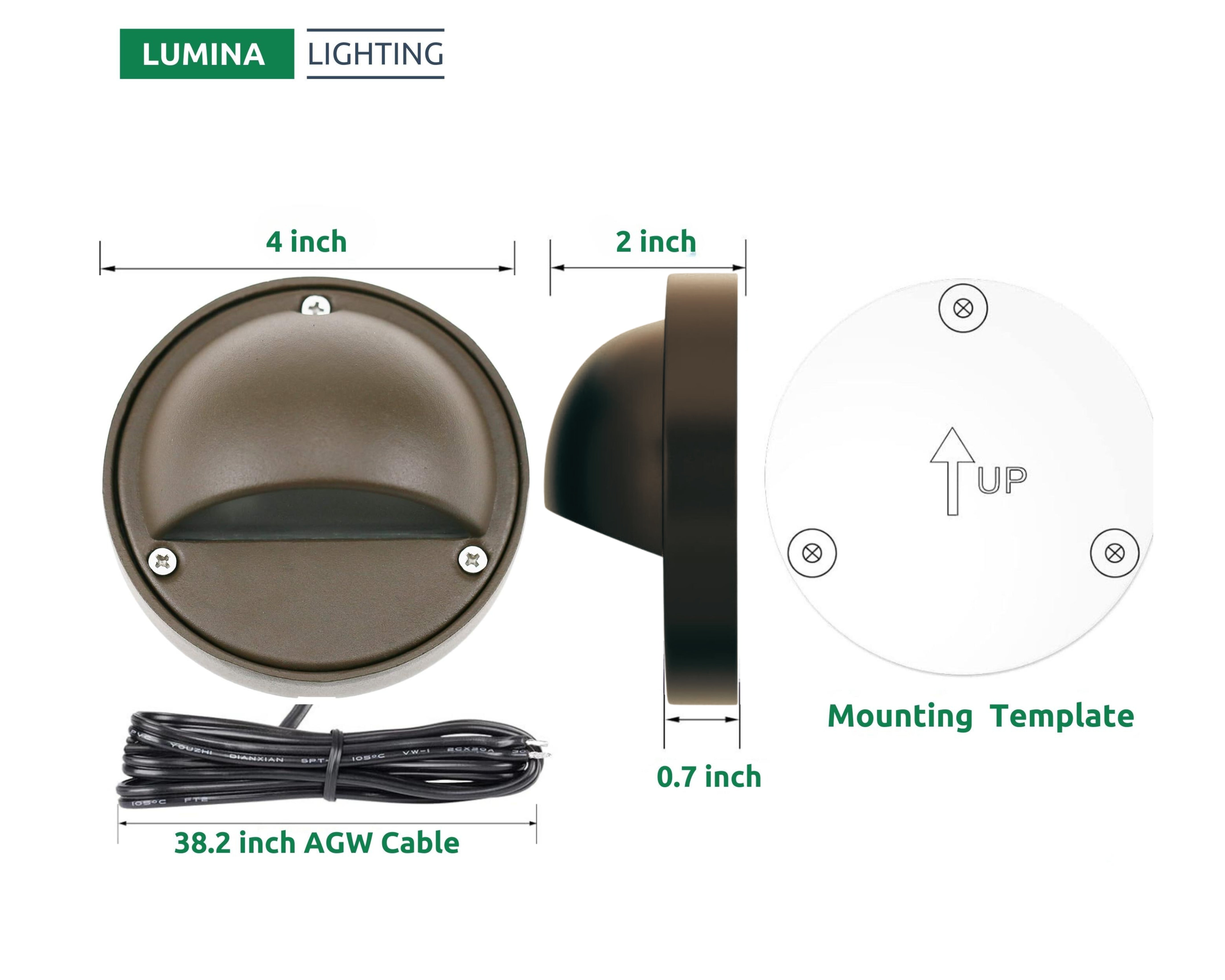 Lumina Lighting® 2W Low Voltage LED Deck Lights | 12V AC/DC | Replaceable LED Bulb Included | (Bronze, 2-Pack)