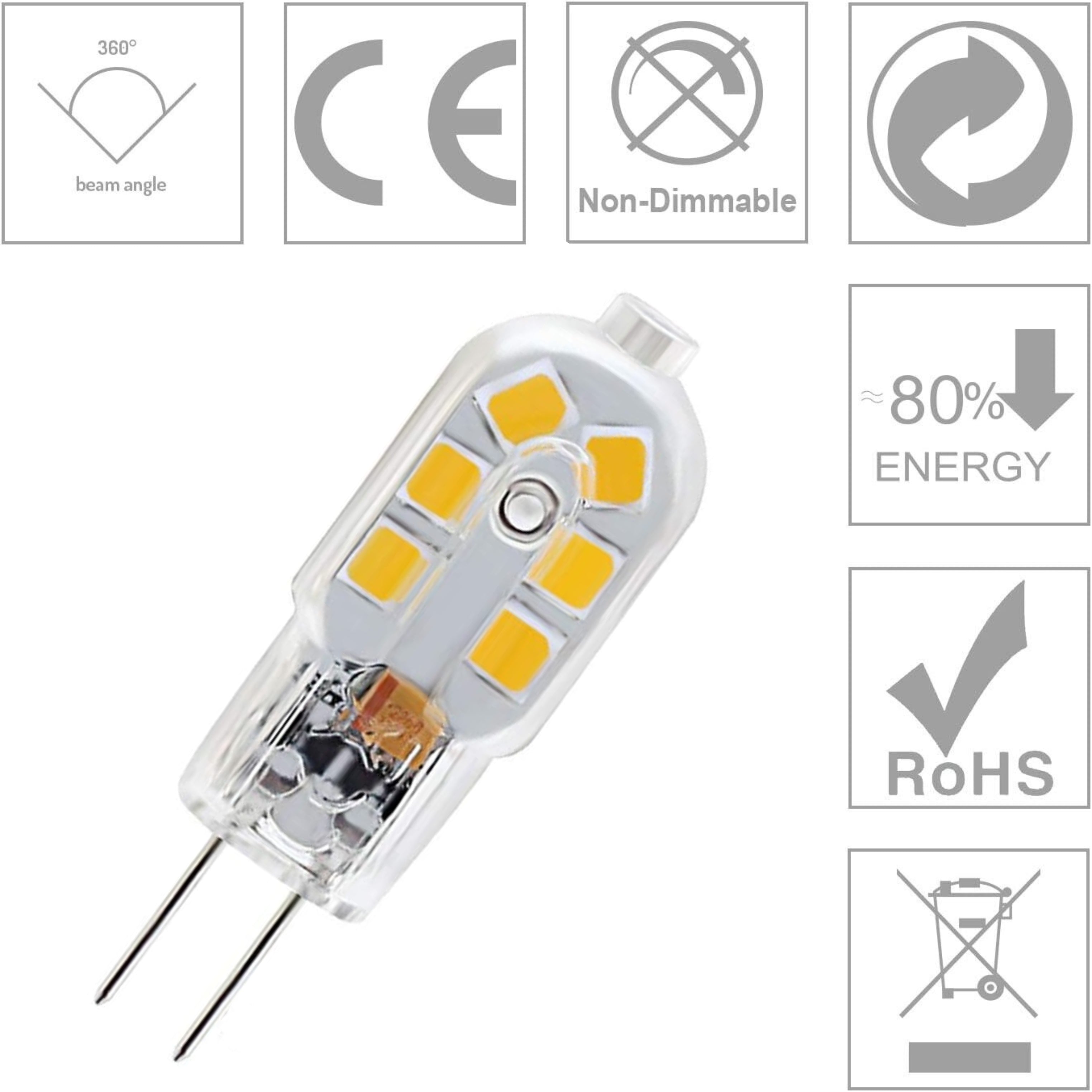 Lumina Lighting® G4 2W LED Bulb | 2W Bi-Pin Landscape LED Light | 12V 3000K Warm White, 190 Lumens | (6-Pack)